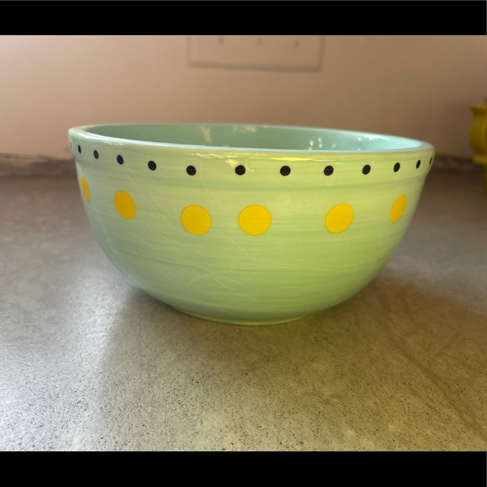 Polka dot cereal bowl, used for Easter candy decor